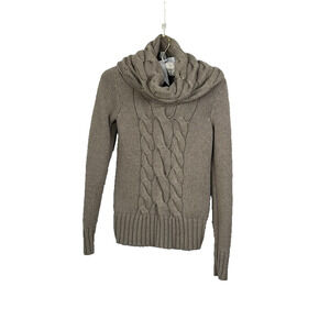 Aqua Sweater Womens Size S Light Brown Cowl Neck Wool alpaca cashmere Cable Knit